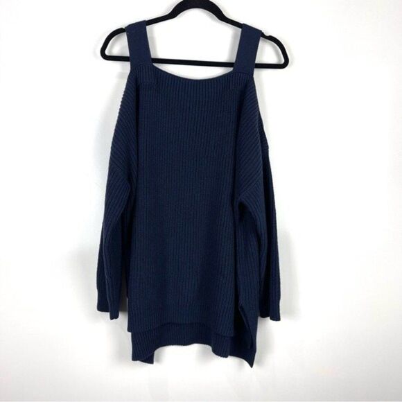 NEW Style & Co Blue Ribbed Cold Shoulder Tunic Sweater Women's Size Medium - Picture 2 of 8